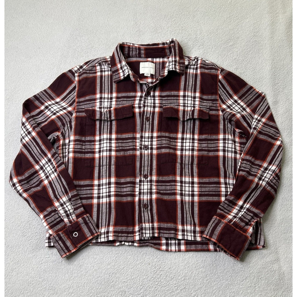 American Eagle AEO Heavy Flannel Bottom Down Size Largeโ Burgundy Women's